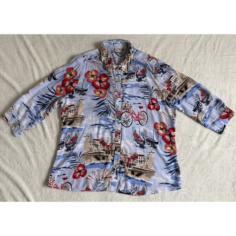 Allison Daley Bon Voyage Blouse 100% Rayon Tropical Vacay Shirt Size Large